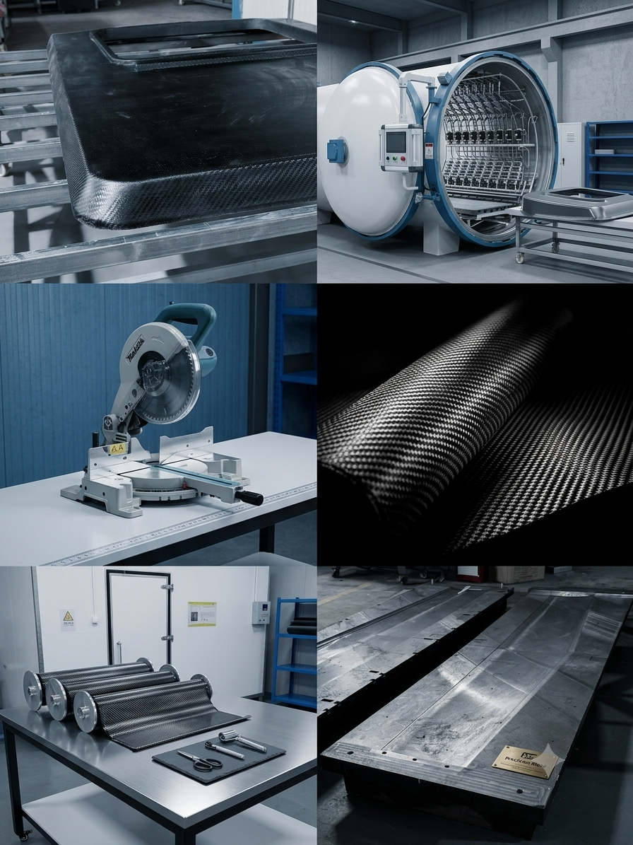 Carbon fiber components and composite materials in the Bespoke Elemental workshop